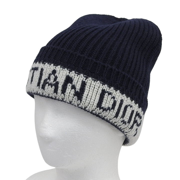 極美品▲Christian Dior クリスチャンディオール 31NOE714IXGH ウール カシミヤ ロゴ ビーニー ニット帽 ニットキャップ 紺 U 正規品