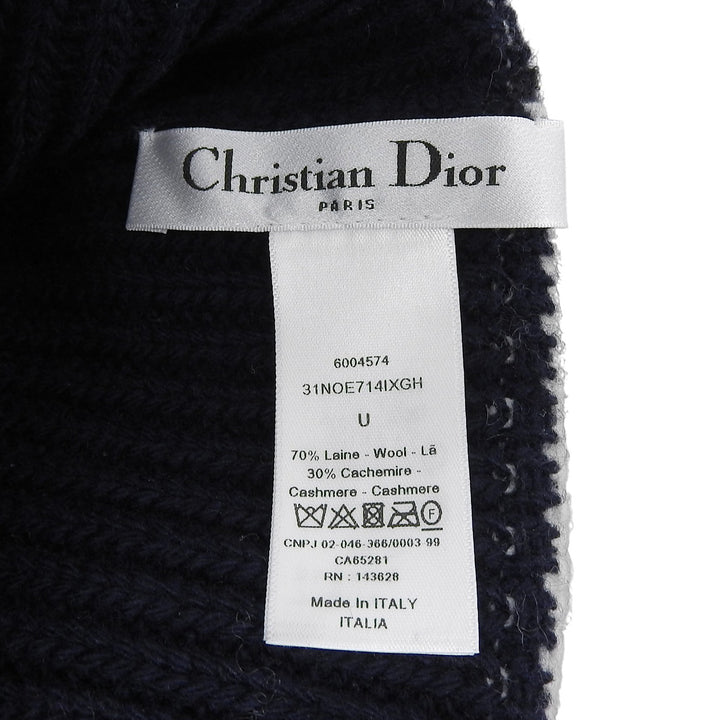 極美品▲Christian Dior クリスチャンディオール 31NOE714IXGH ウール カシミヤ ロゴ ビーニー ニット帽 ニットキャップ 紺 U 正規品