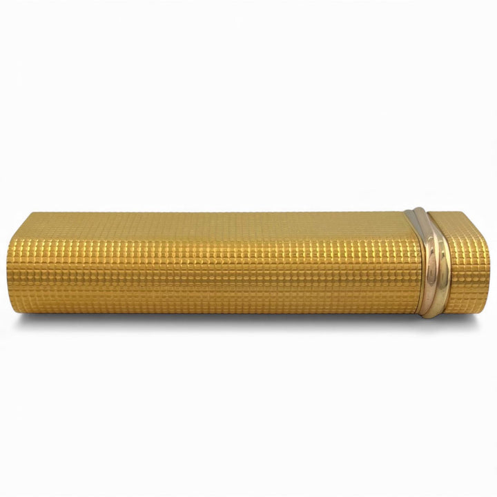 美品▲Cartier カルティエ トリニティ オーバル ブロックチェック柄 GP ローラー式 喫煙具 ガス ライター ゴールド メンズ 着火確認済み