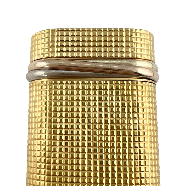 美品▲Cartier カルティエ トリニティ オーバル ブロックチェック柄 GP ローラー式 喫煙具 ガス ライター ゴールド メンズ 着火確認済み