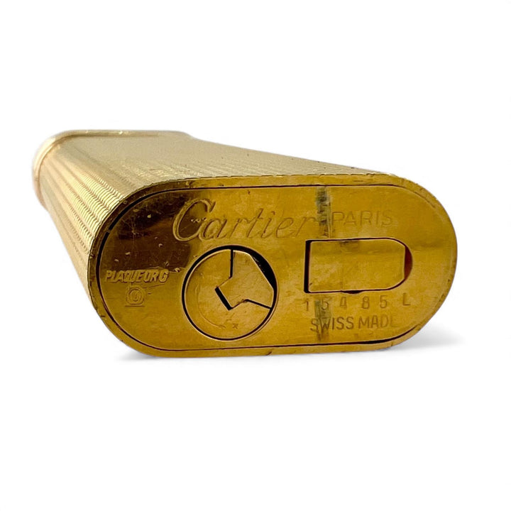 美品▲Cartier カルティエ トリニティ オーバル ブロックチェック柄 GP ローラー式 喫煙具 ガス ライター ゴールド メンズ 着火確認済み