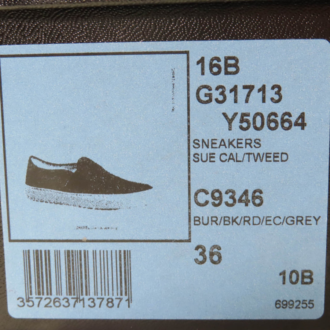 美品☆CHANEL シャネル 16B G31713 バックココマーク ツイード スウェードレザー使い スニーカー スリッポン グレー系 36 レディース