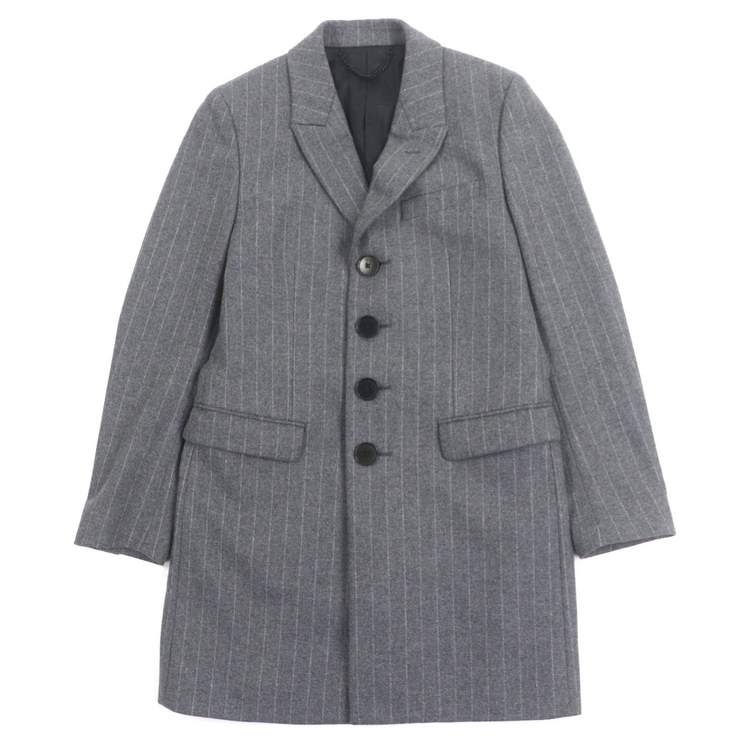 極美品▼Paul Smith LONDON ポールスミスロンドン ウール100% ストライプ柄 ロゴ入りボタン シングル チェスターコート グレー S 正規品