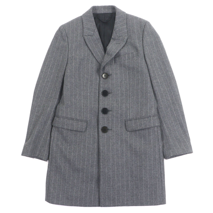 極美品▼Paul Smith LONDON ポールスミスロンドン ウール100% ストライプ柄 ロゴ入りボタン シングル チェスターコート グレー S 正規品