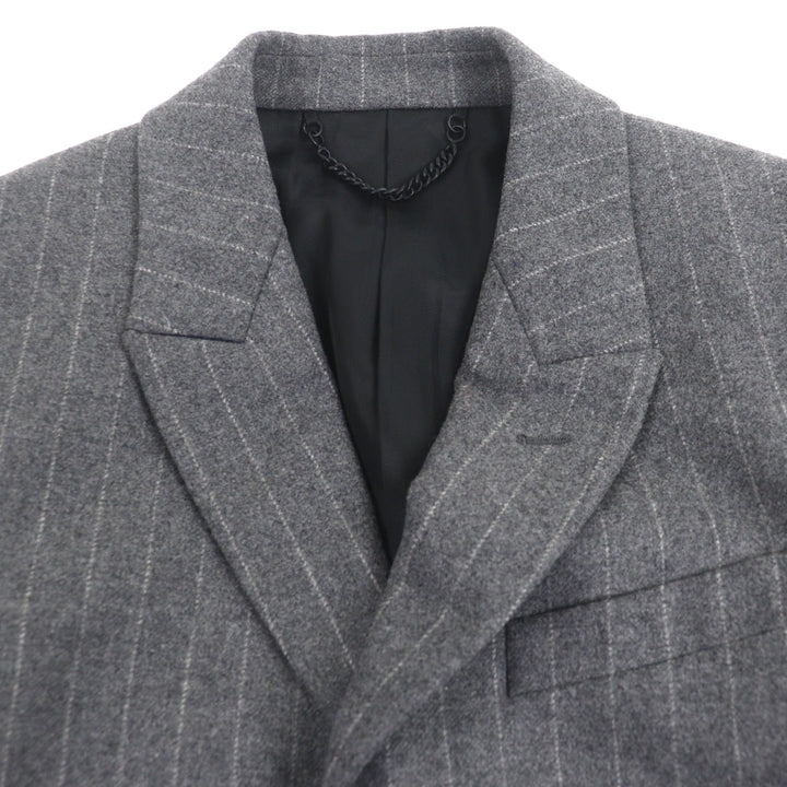 極美品▼Paul Smith LONDON ポールスミスロンドン ウール100% ストライプ柄 ロゴ入りボタン シングル チェスターコート グレー S 正規品