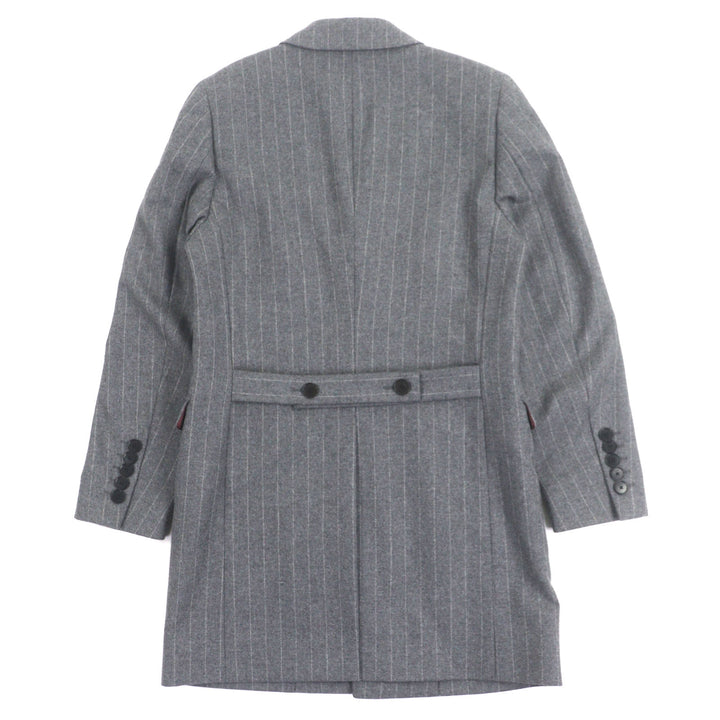 極美品▼Paul Smith LONDON ポールスミスロンドン ウール100% ストライプ柄 ロゴ入りボタン シングル チェスターコート グレー S 正規品