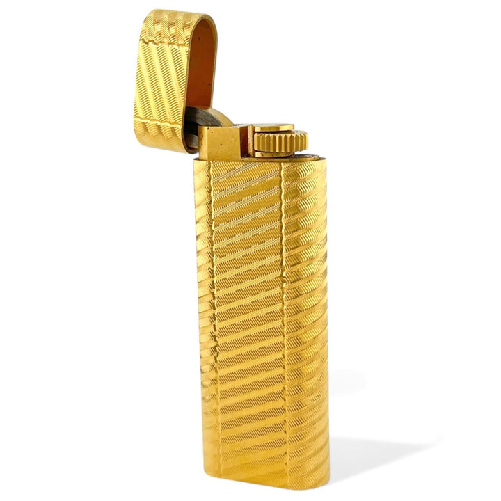 美品▲Cartier カルティエ オーバル レジメンタル柄 ローラー式 喫煙具 ガス ライター ゴールド スイス製 メンズ 着火確認済み