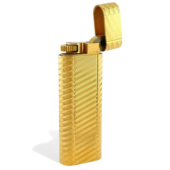 美品▲Cartier カルティエ オーバル レジメンタル柄 ローラー式 喫煙具 ガス ライター ゴールド スイス製 メンズ 着火確認済み