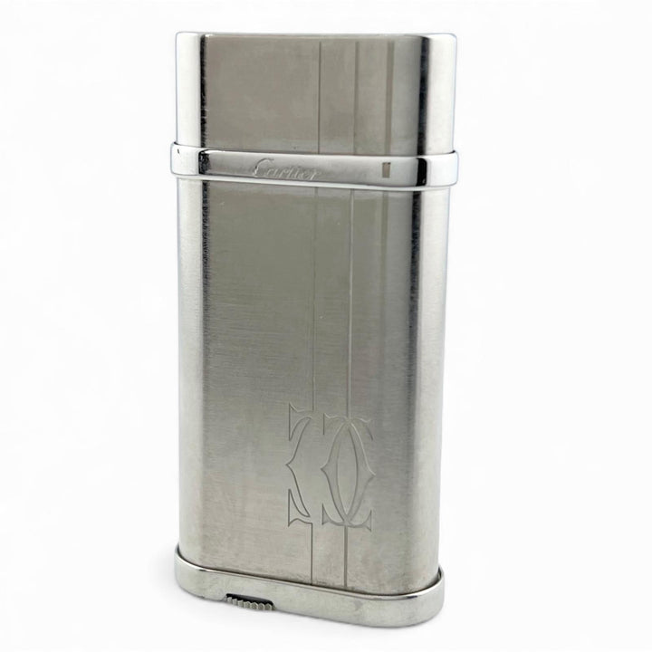 良品▲Cartier カルティエ ゴドロン C2デコール ヘアライン ローラー式 喫煙具 ガス ライター シルバー スイス製 メンズ 着火確認済み