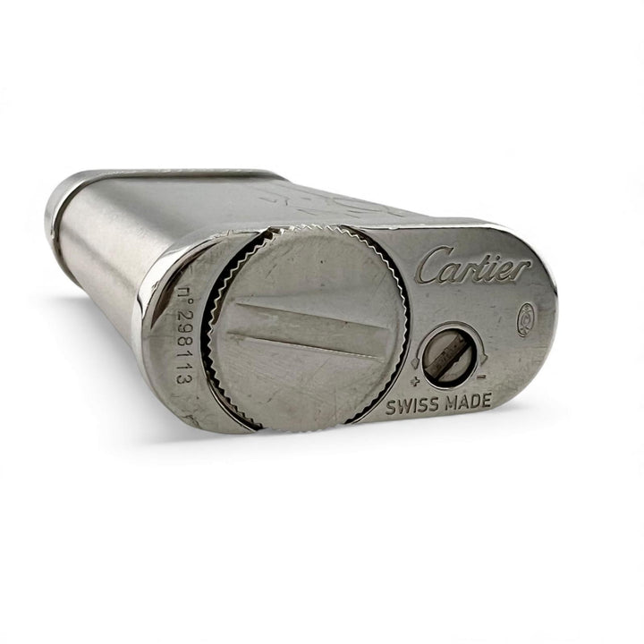 良品▲Cartier カルティエ ゴドロン C2デコール ヘアライン ローラー式 喫煙具 ガス ライター シルバー スイス製 メンズ 着火確認済み