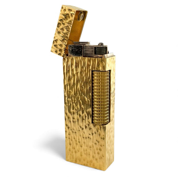 美品▲Dunhill ダンヒル スクエア 総柄 ローラー式 喫煙具 ガス ライター ゴールド スイス製 メンズ 着火確認済み