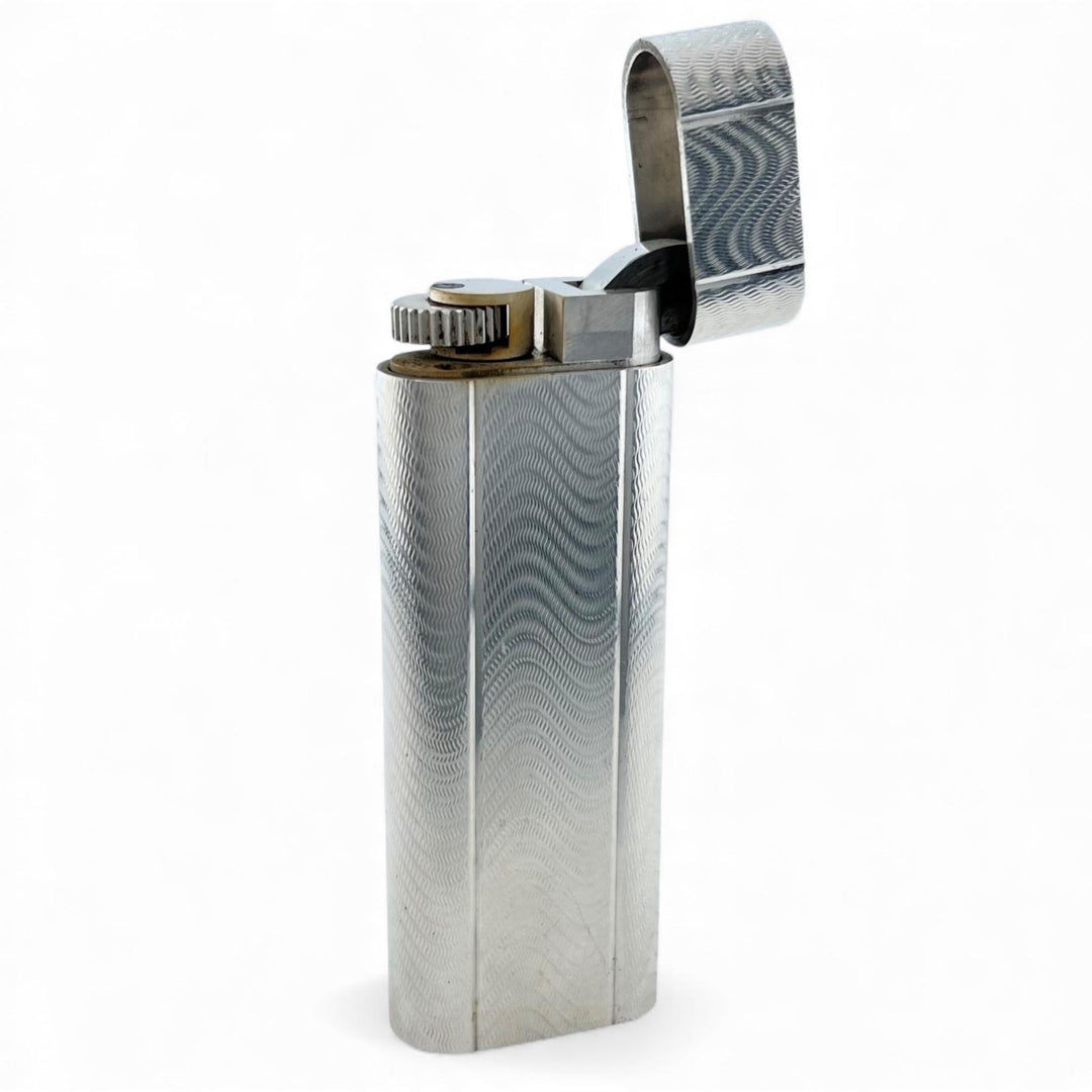 美品▲Cartier カルティエ オーバル ウェーブ柄 ローラー式 喫煙具 ガス ライター シルバー メンズ 着火確認済み