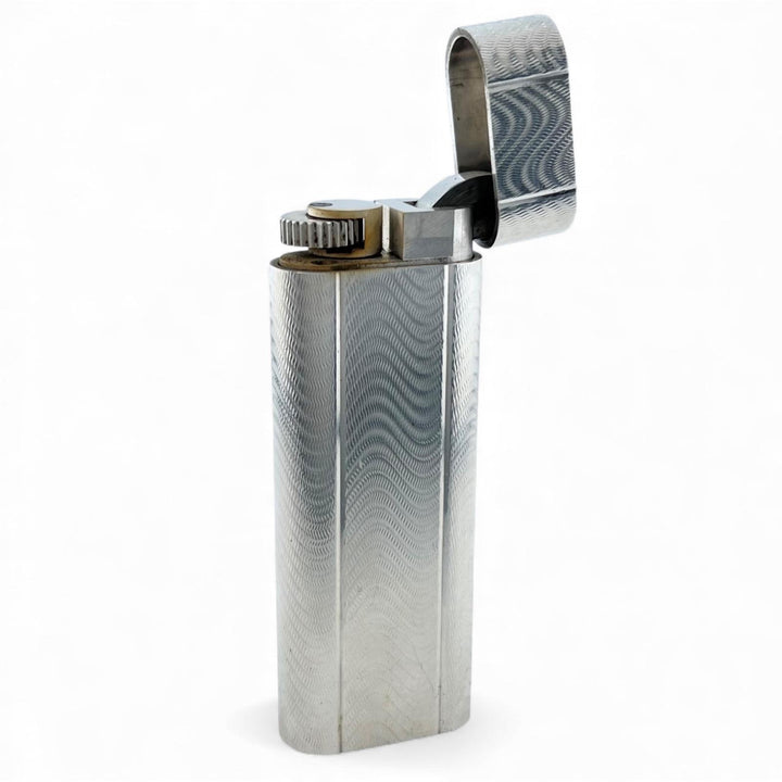 美品▲Cartier カルティエ オーバル ウェーブ柄 ローラー式 喫煙具 ガス ライター シルバー メンズ 着火確認済み