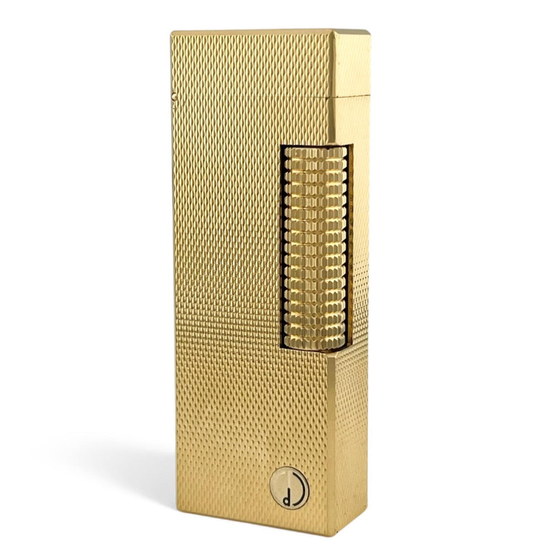 美品▲Dunhill ダンヒル スクエア 総柄 ローラー式 喫煙具 ガス ライター ゴールド スイス製 メンズ 着火確認済み