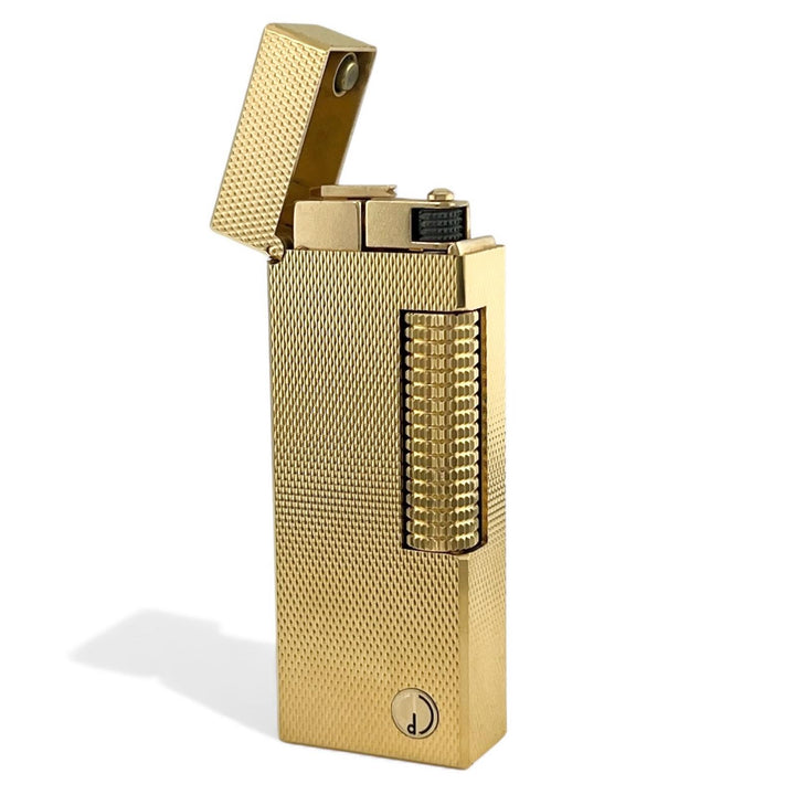 美品▲Dunhill ダンヒル スクエア 総柄 ローラー式 喫煙具 ガス ライター ゴールド スイス製 メンズ 着火確認済み