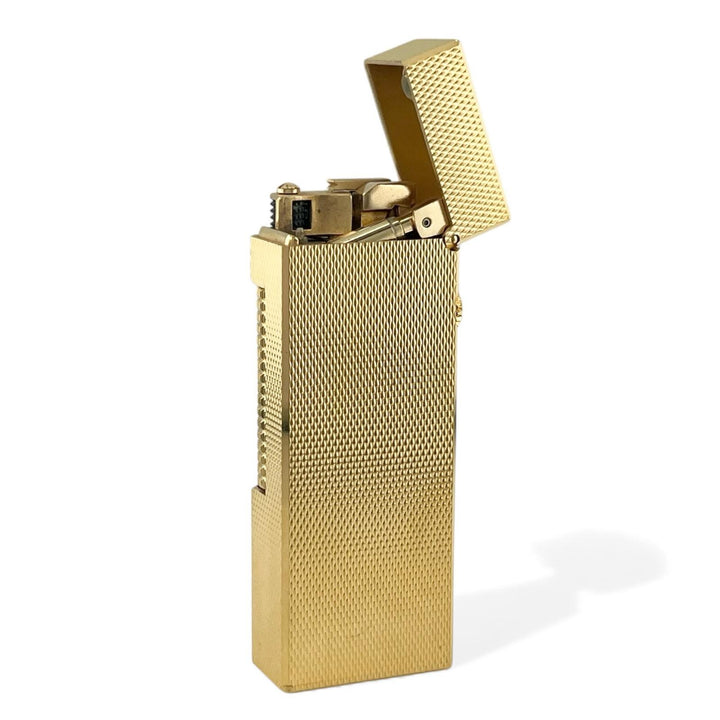美品▲Dunhill ダンヒル スクエア 総柄 ローラー式 喫煙具 ガス ライター ゴールド スイス製 メンズ 着火確認済み