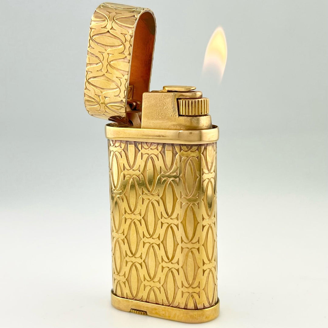 良品▲Cartier カルティエ ゴドロン ハッピーバースデー 2Cデコール オーバル ガス ライター ゴールド スイス製 メンズ 着火確認済み