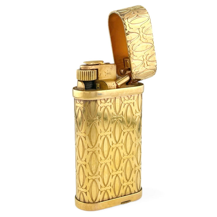 良品▲Cartier カルティエ ゴドロン ハッピーバースデー 2Cデコール オーバル ガス ライター ゴールド スイス製 メンズ 着火確認済み