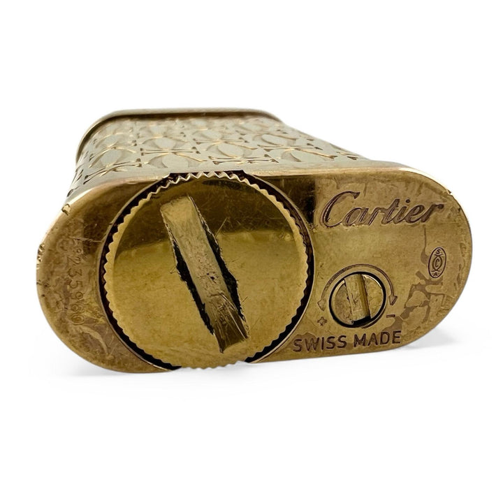 良品▲Cartier カルティエ ゴドロン ハッピーバースデー 2Cデコール オーバル ガス ライター ゴールド スイス製 メンズ 着火確認済み