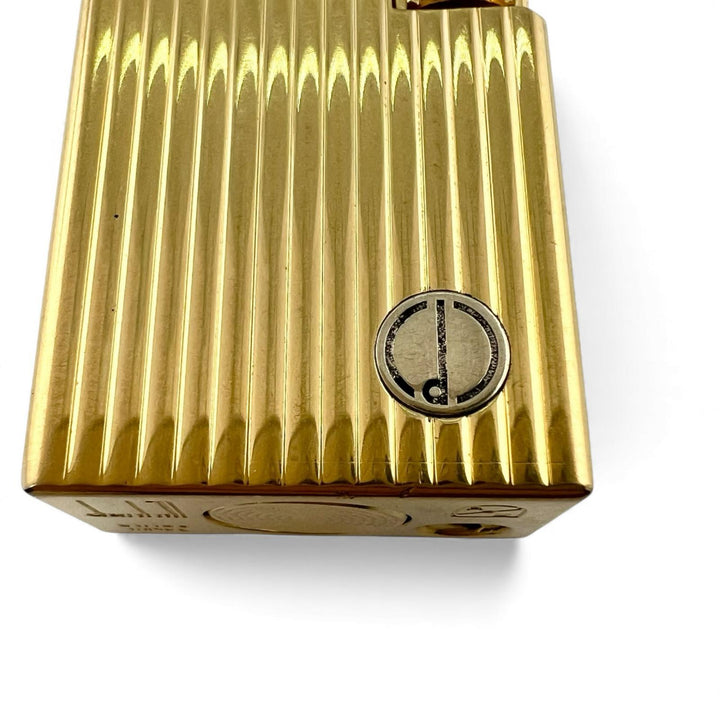 美品▲Dunhill ダンヒル スクエア ストライプ柄 ローラー式 喫煙具 ガス ライター ゴールド スイス製 メンズ 着火確認済み