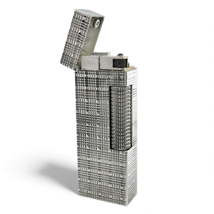 極美品▲Dunhill ダンヒル スクエア ブロックチェック柄 ローラー式 喫煙具 ガス ライター シルバー スイス製 メンズ 着火確認済み