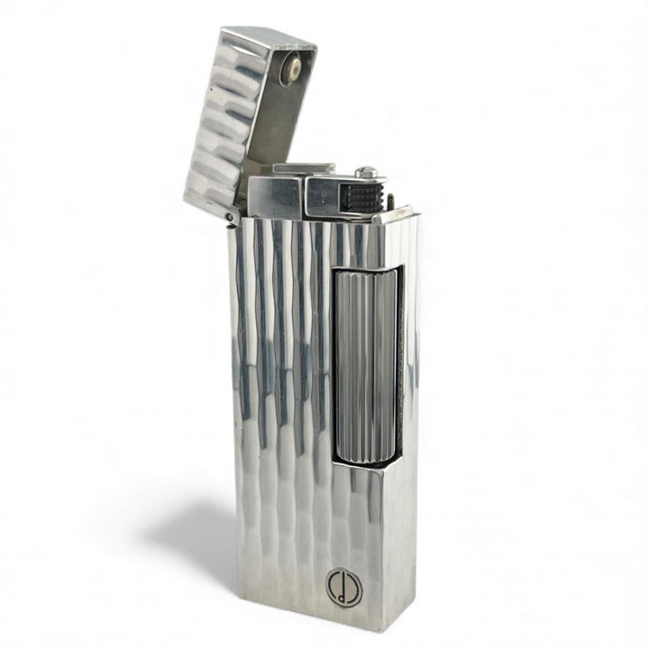 美品▲Dunhill ダンヒル スクエア ストライプ柄 ローラー式 喫煙具 ガス ライター シルバー スイス製 メンズ 着火確認済み