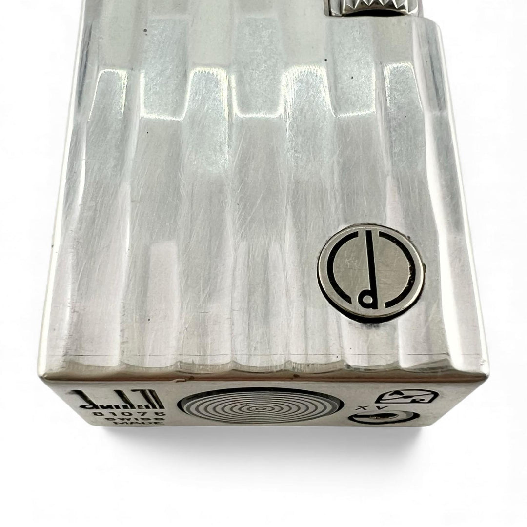 美品▲Dunhill ダンヒル スクエア ストライプ柄 ローラー式 喫煙具 ガス ライター シルバー スイス製 メンズ 着火確認済み