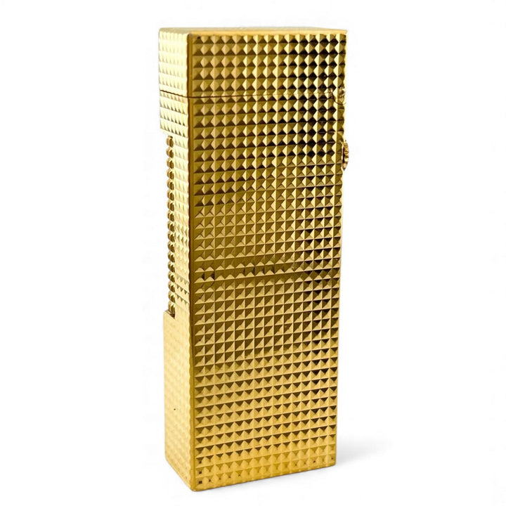 美品▲Dunhill ダンヒル スクエア ダイヤ柄 ローラー式 喫煙具 ガス ライター ゴールド スイス製 メンズ 着火確認済み
