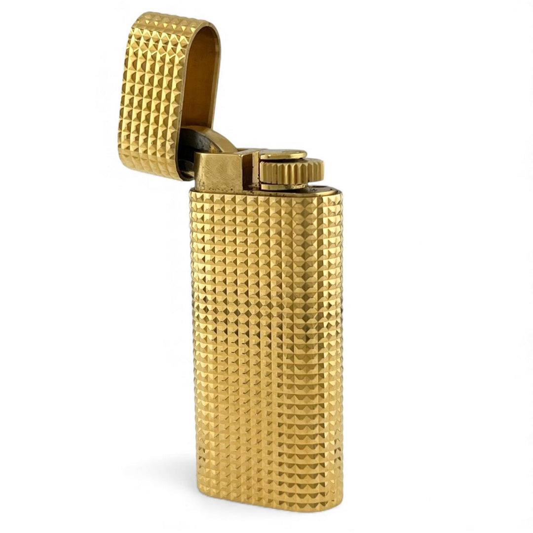 外装良品▲Cartier カルティエ オーバル ブロックチェック柄 新型 ショート ローラー式 喫煙具 ガス ライター ゴールド 着火不可