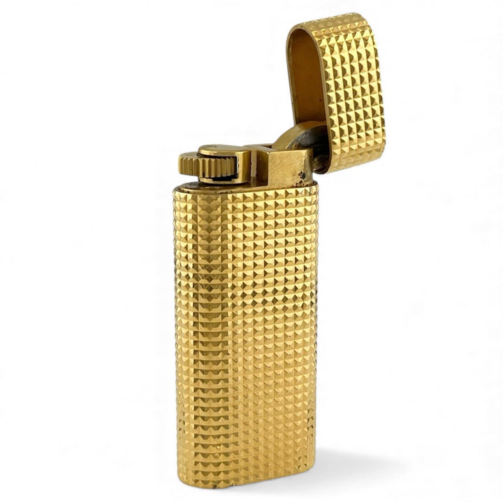 外装良品▲Cartier カルティエ オーバル ブロックチェック柄 新型 ショート ローラー式 喫煙具 ガス ライター ゴールド 着火不可