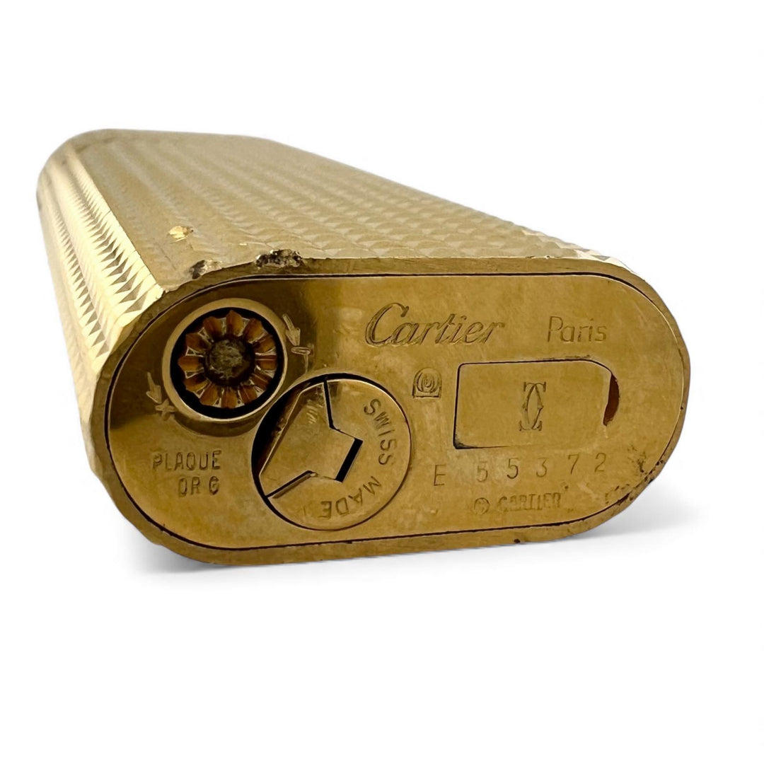 外装良品▲Cartier カルティエ オーバル ブロックチェック柄 新型 ショート ローラー式 喫煙具 ガス ライター ゴールド 着火不可
