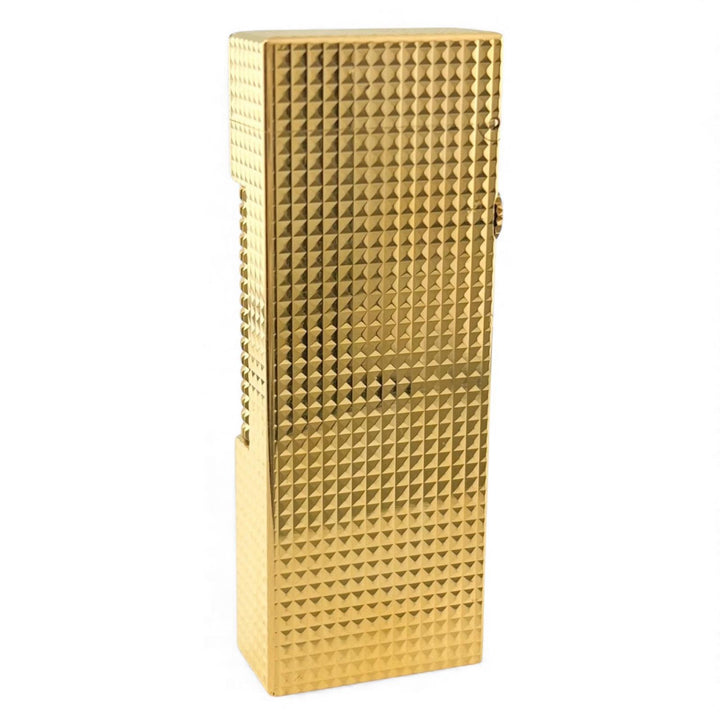 美品▲Dunhill ダンヒル スクエア ダイヤ柄 ローラー式 喫煙具 ガス ライター ゴールド スイス製 メンズ 着火確認済み