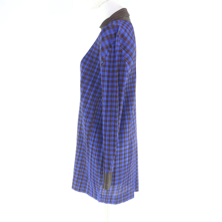 極美品★PLEATS PLEASE プリーツプリーズ イッセイミヤケ PP43-JA691 千鳥柄 ZIP UP プリーツ ジャケット ブルー ブラウン 3 正規品