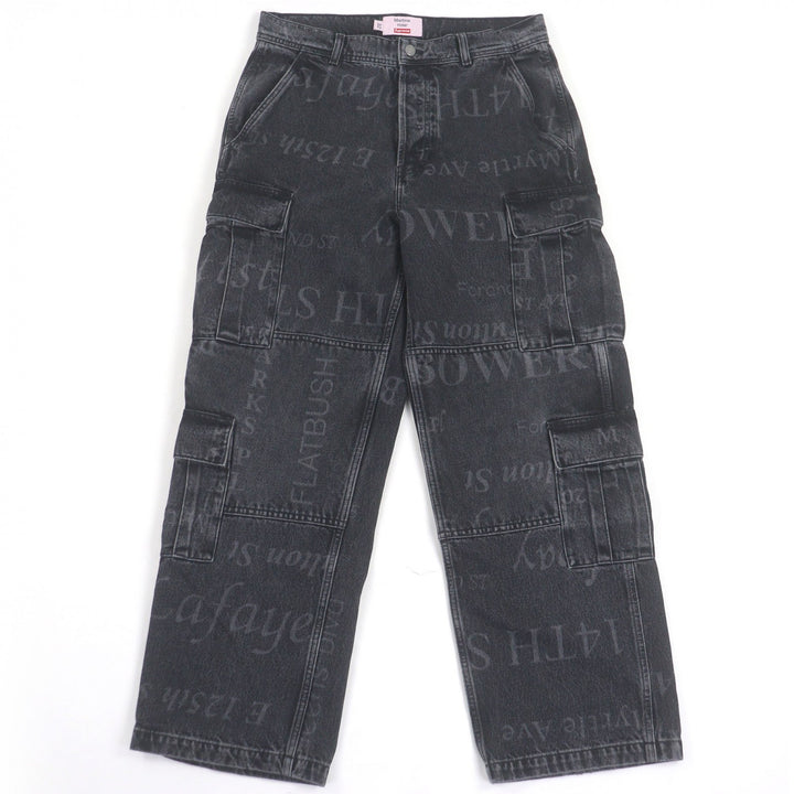 美品□Supreme Martine Rose シュプリーム マーティンローズ ロゴ総柄 レザーパッチ デニムパンツ カーゴパンツ ブラック 32 正規品