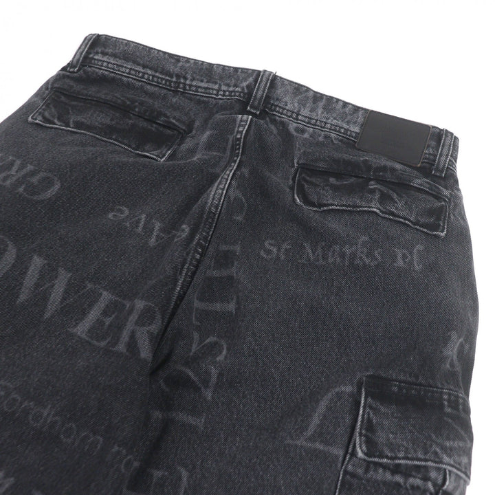 美品□Supreme Martine Rose シュプリーム マーティンローズ ロゴ総柄 レザーパッチ デニムパンツ カーゴパンツ ブラック 32 正規品