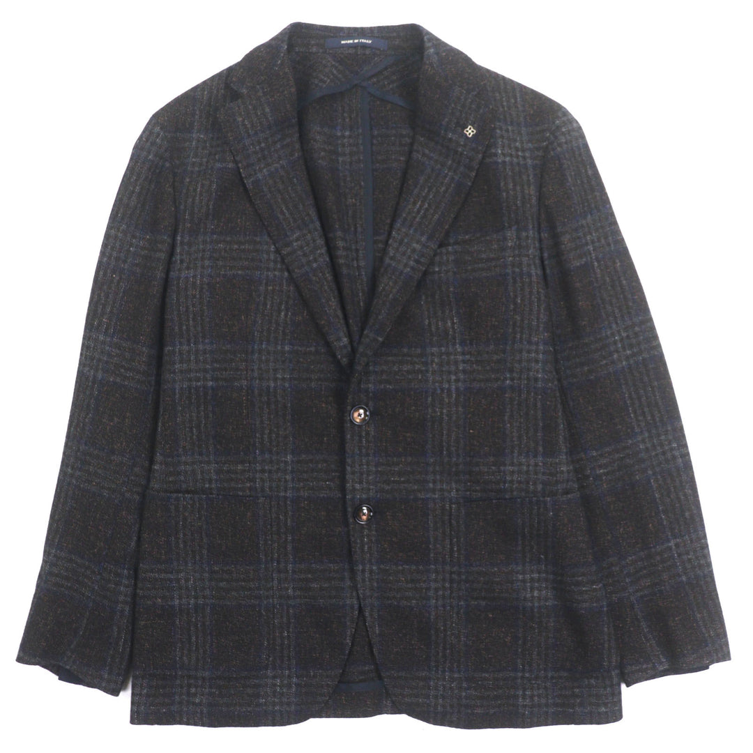 極美品▼TAGLIATORE タリアトーレ 1SMC22K ウール シルク リネン チェック柄 シングルジャケット テーラード ブラウン 48 正規品 メンズ