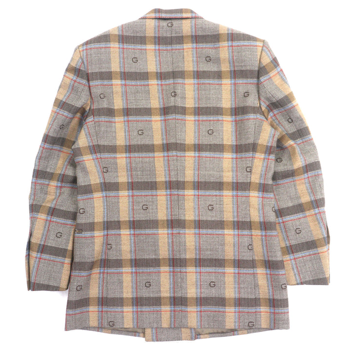 極美品▼GUCCI グッチ 675837 680704 ウール100% GG柄 チェック柄 ダブルスーツ セットアップ ブラウン 48 ガーメント付 正規品 メンズ