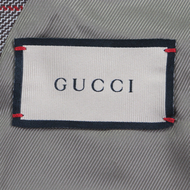 極美品▼GUCCI グッチ 675837 680704 ウール100% GG柄 チェック柄 ダブルスーツ セットアップ ブラウン 48 ガーメント付 正規品 メンズ