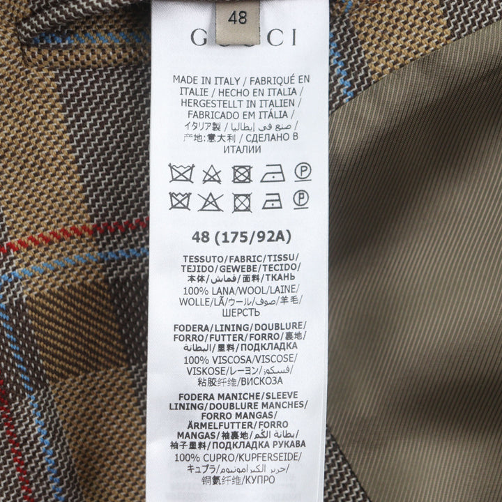 極美品▼GUCCI グッチ 675837 680704 ウール100% GG柄 チェック柄 ダブルスーツ セットアップ ブラウン 48 ガーメント付 正規品 メンズ