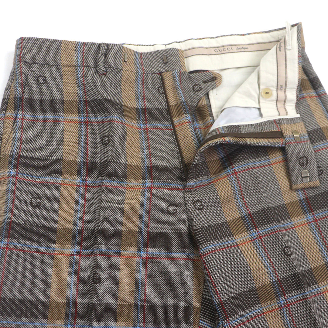 極美品▼GUCCI グッチ 675837 680704 ウール100% GG柄 チェック柄 ダブルスーツ セットアップ ブラウン 48 ガーメント付 正規品 メンズ