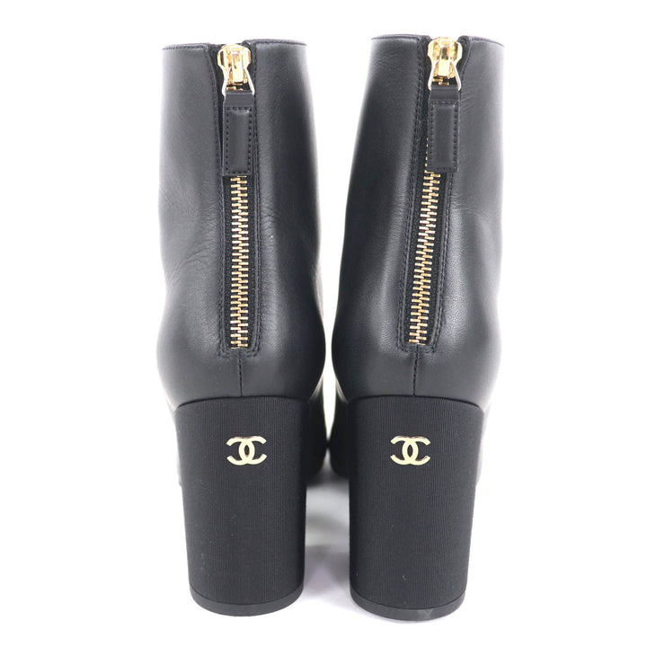 極美品◇CHANEL シャネル 22K G39529 ココマーク ゴールド金具付き レザー アンクルブーツ ブラック 36 保存袋付 イタリア製 レディース