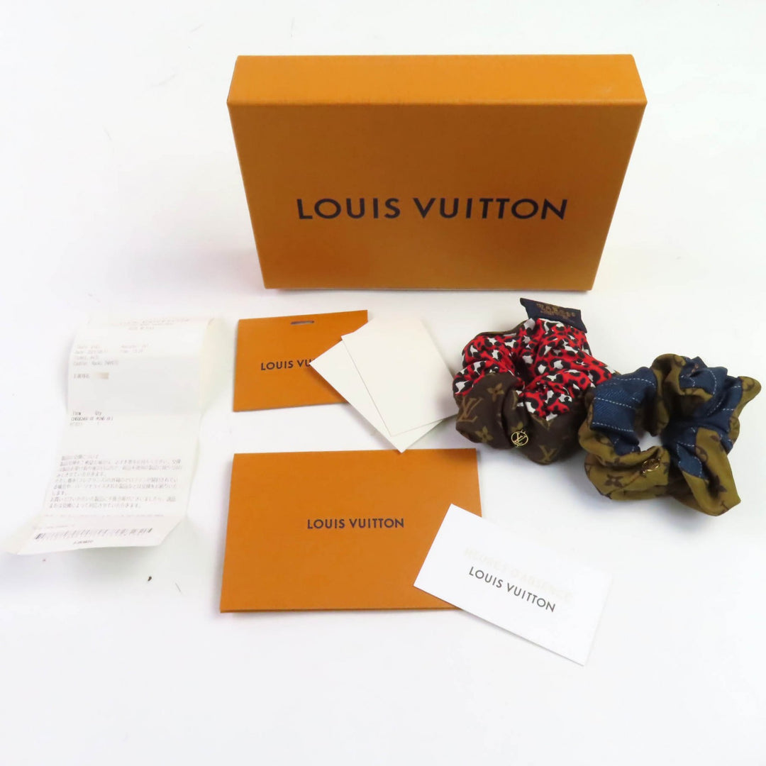 極美品◇LOUIS VUITTON ルイヴィトン M77011 シルク100％ LV金具付き ビーマインドフル モノグラム 2個セット シュシュ ヘアアクセサリー