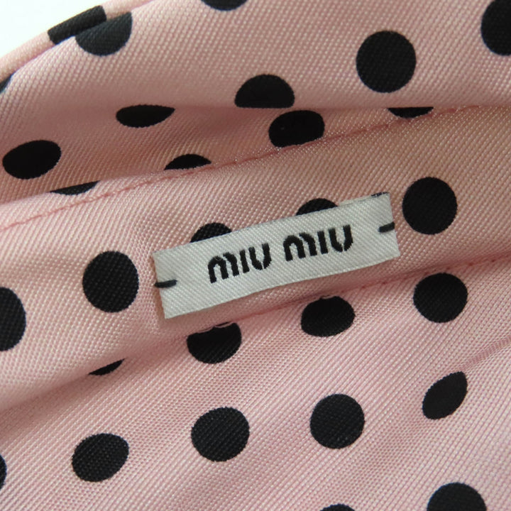 極美品◇Miu Miu ミュウ ミュウ 5IH032 ロゴ刺繍 ドット柄 リボン カチューシャ ヘアアクセサリー ピンク ブラック 保存袋付 レディース