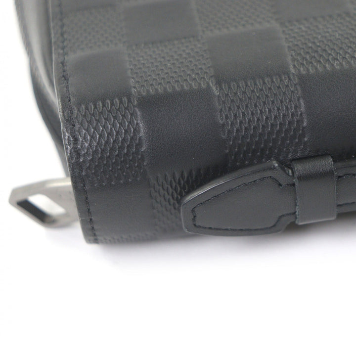 美品□LOUIS VUITTON ルイヴィトン N61254 ダミエ アンフィニ レザー ラウンドファスナー 長財布 ロングウォレット ブラック メンズ
