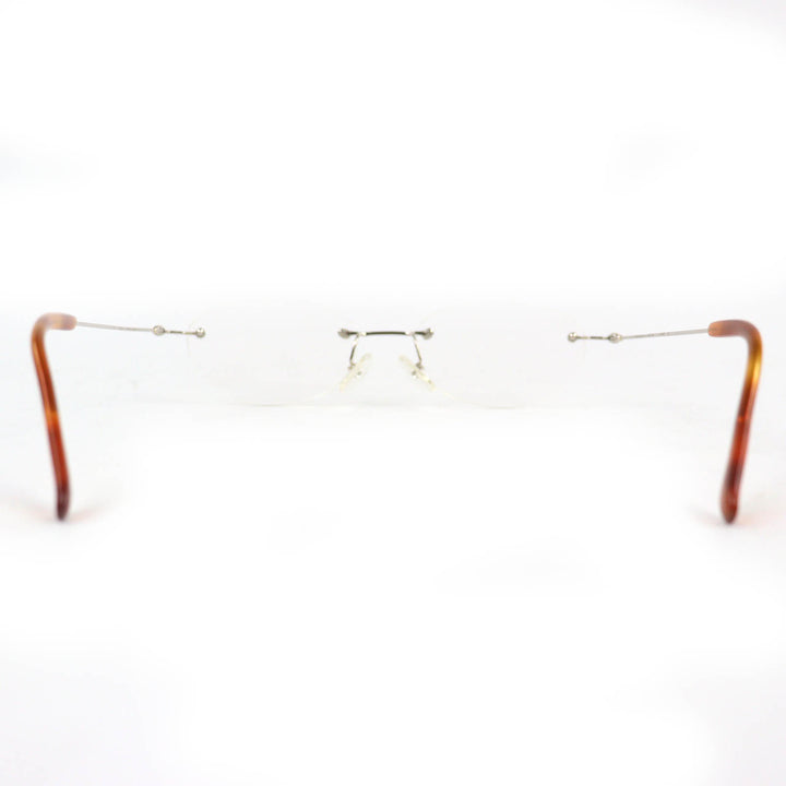 美品△PARIS MIKI パリミキ SUPER SMOOTH K14WG ツーポイント リムレス メガネ 眼鏡 アイウェア シルバー ブラウン 140 度入り 重量14.4g