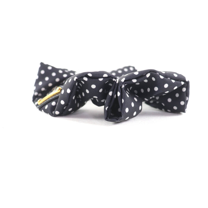 極美品★PRADA プラダ 1IF015 シュシュ ブラック ドット トライアングルロゴ プリントRe-Nylon ヘアアクセサリー 黒 白 箱付