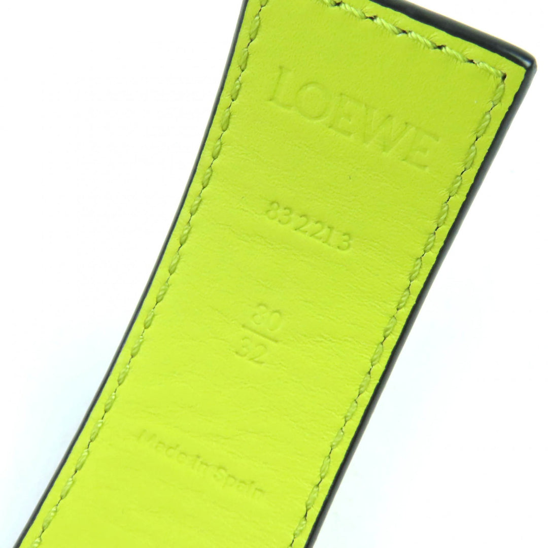 極美品△LOEWE ロエベ 832213 アナグラムバックル レザー ベルト オリーブグリーン イエロー ゴールド金具 80/32 箱・袋付き レディース