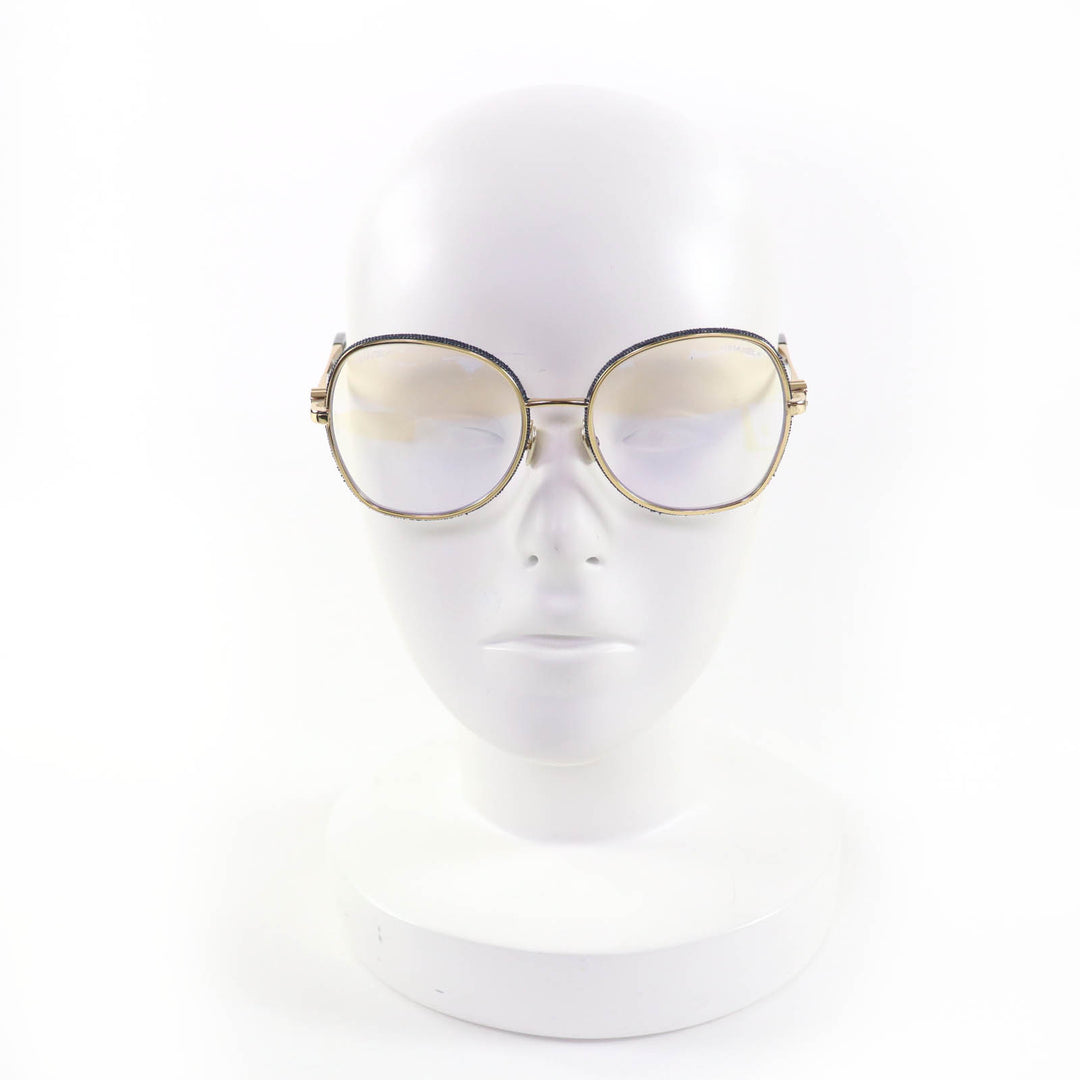 未使用品☆CHANEL シャネル 2218-S ココマーク ラウンド シェイプ デニム メガネ 眼鏡 アイウェア ゴールド ネイビー 54□18 140 伊製