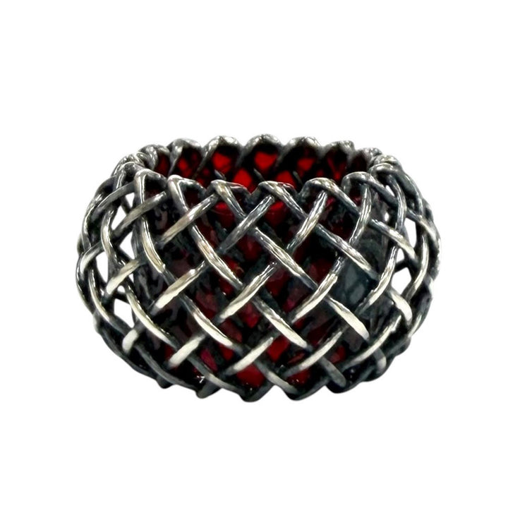 美品★BOTTEGAVENETA ボッテガヴェネタ 925 ピアス リング セット シルバー レッド JP9号 イタリア製 重量22.7g レディース 箱・保存袋付
