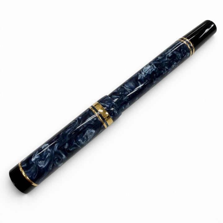 美品▼PARKER パーカー デュオフォールド センテニアル ペン先18K Fニブ 万年筆 マーブルブルー ブラック ゴールド UK製 メンズ